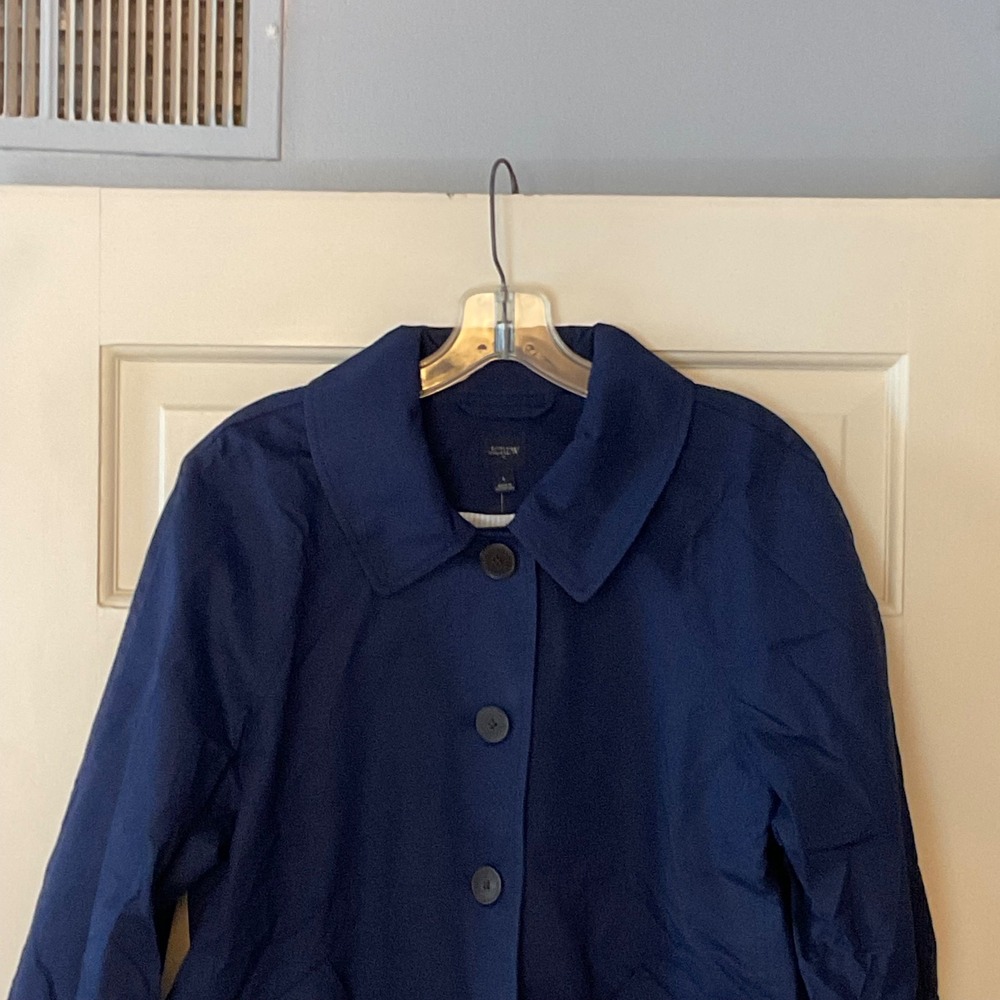 J.Crew Short Utility Trench Jacket Antique Navy Blue Coat Womens Large NWT - Picture 6 of 10